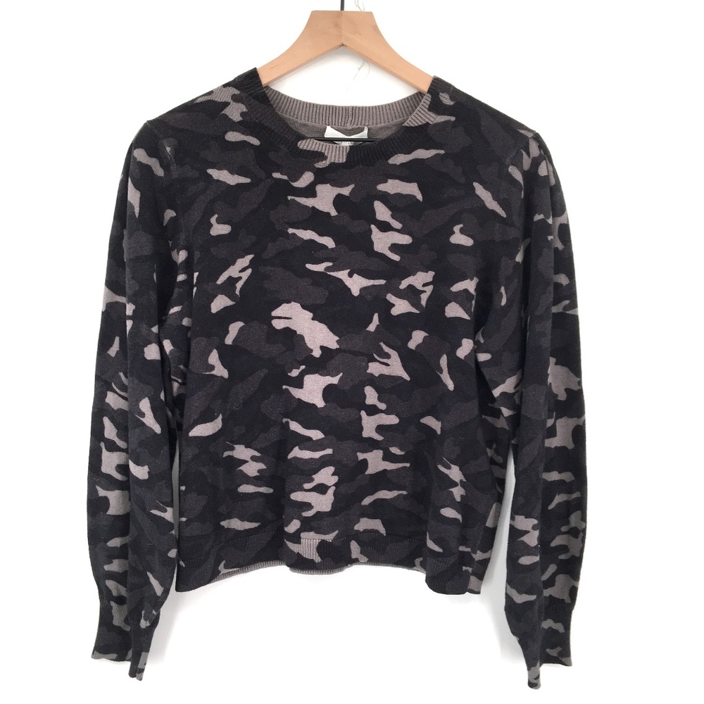 Joie Verna Camo Print Sweater Black Gray Camo